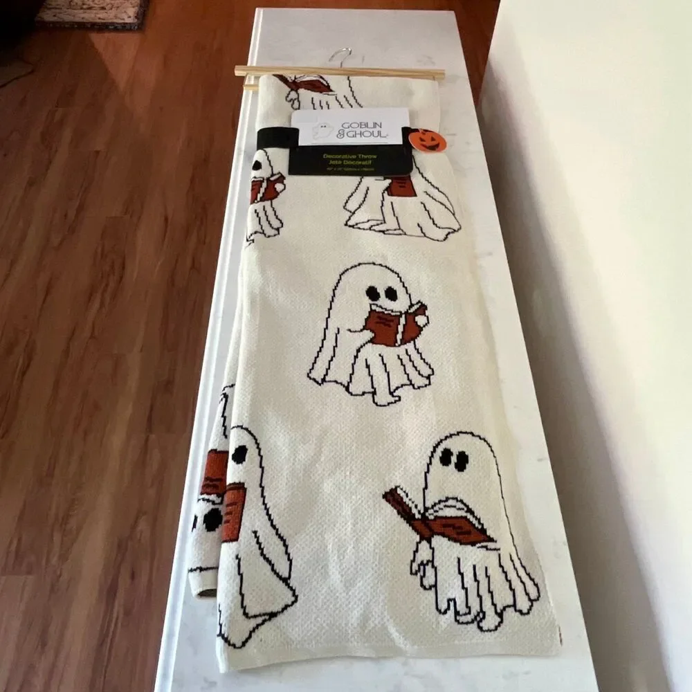 Goblin & Ghoul Halloween Ghosts with Books Blanket and Large Pillow Set (2)